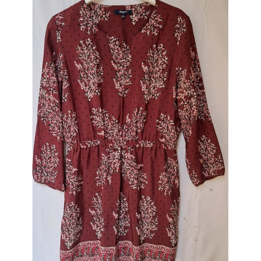 Madewell Burgundy Floral Polka Dot Elastic Waist Mini Dress Size 8